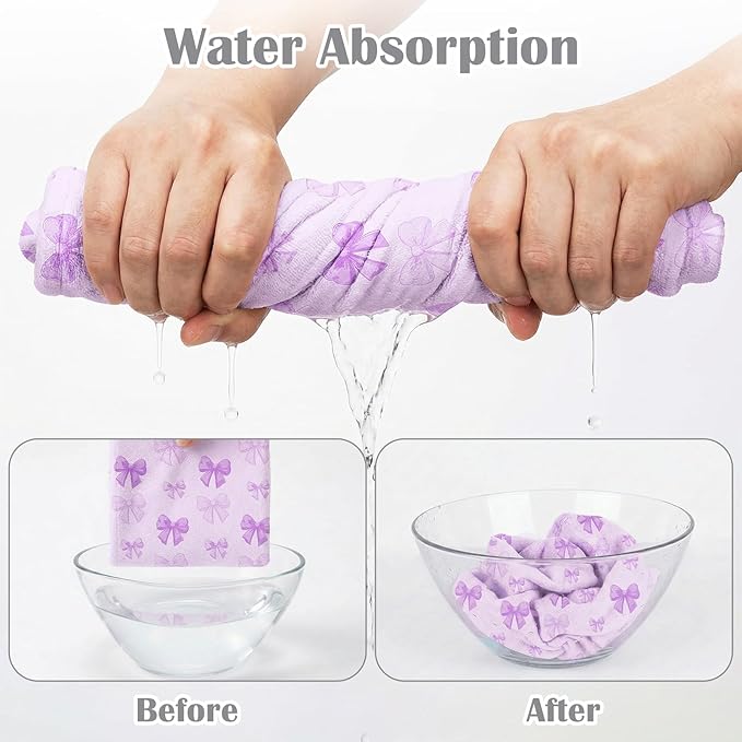 Microfiber Hair Towel Wrap for Kids 2 Pack Quick Drying Hair Towels with Button Hair Turbans for Wet Hair Absorbent Quick Dry Wraps Head Towel Wrap for Women and Girls, Pink Purple Bow