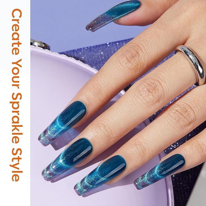 modelones Cat Eye Magnet Set, 15PCS French Cateye Gel Nail Polish Magnet Nail Art Tools Set Circle Magnet for Cat Eye Magnet Square Round Magnet Stick Diverse Glassy Cateye Effect for Mother’s Day