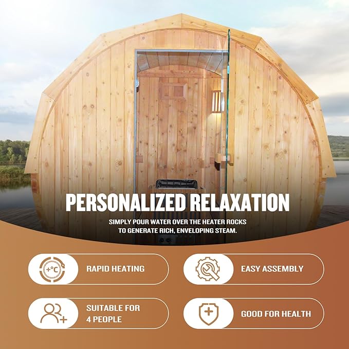 OUTEXER Outdoor Traditional Sauna 4-5 Person Wooden Saunas, 6’x6’Steam Wet Finnish Carbonized Spruce Wood Sauna 240V with 4.5KW Heater,Sauna Stone,Water Bucket,Ladle,LED Lights