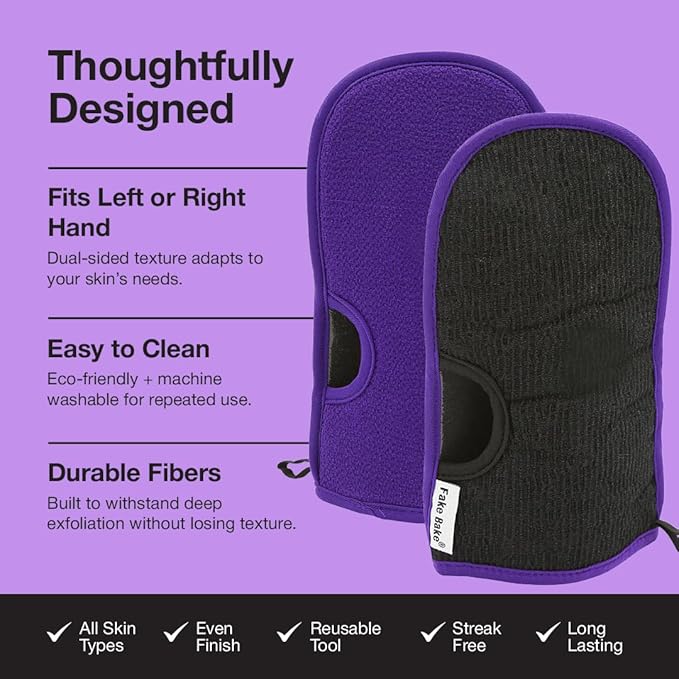 Fake Bake In The Buff Exfoliating Mitt - Washable Reusable Self Tanner Lotion, Spray or Foam Prep Glove for Buffed Tan-Ready Skin - Dead Skin Remover, Buffer, Smoother - 1 Professional Mitt