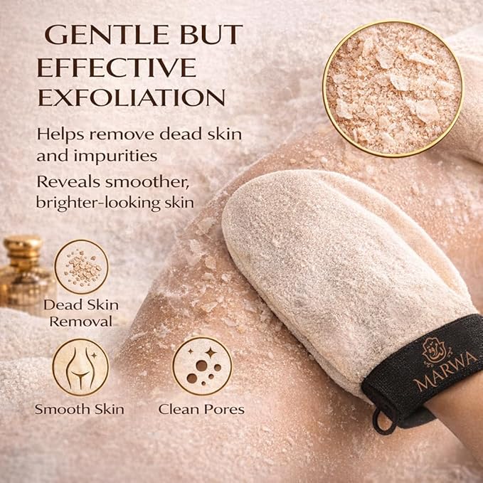 Moroccan Kessa Exfoliating Glove – Soft Hammam Exfoliating Mitt – Dead Skin Remover for Sensitive & Delicate Skin – Body Exfoliator – Made in Morocco