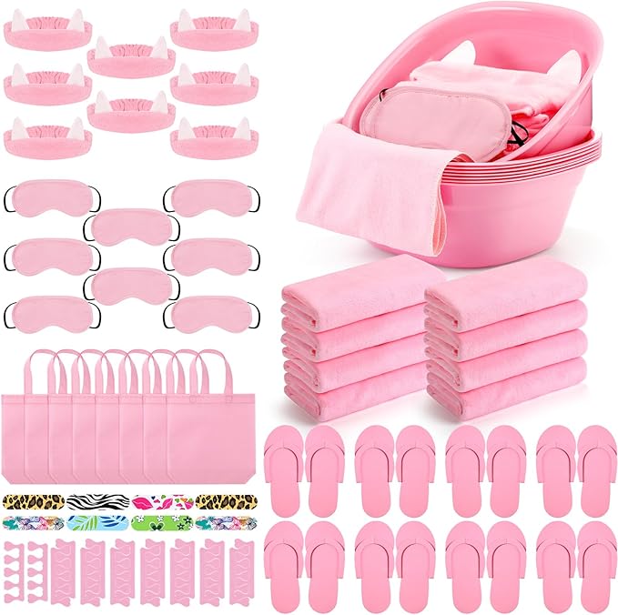 Jeyiour 72 Pcs Foot Spa Set for Girls Include Foot Tub Washbasin Hand Towels Spa Kit Accessories for Party