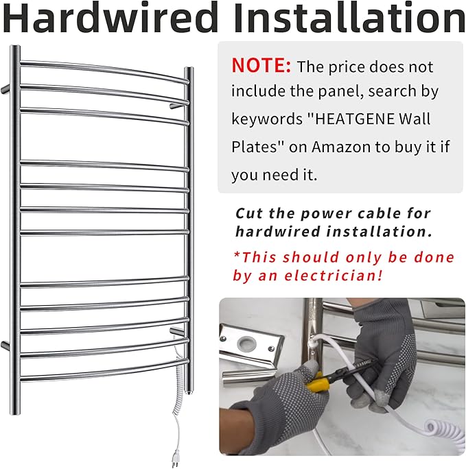 HEATGENE Towel Warmer Wall Mount Electric Plug-in/Hardwired Heated Towel Rack Brushed