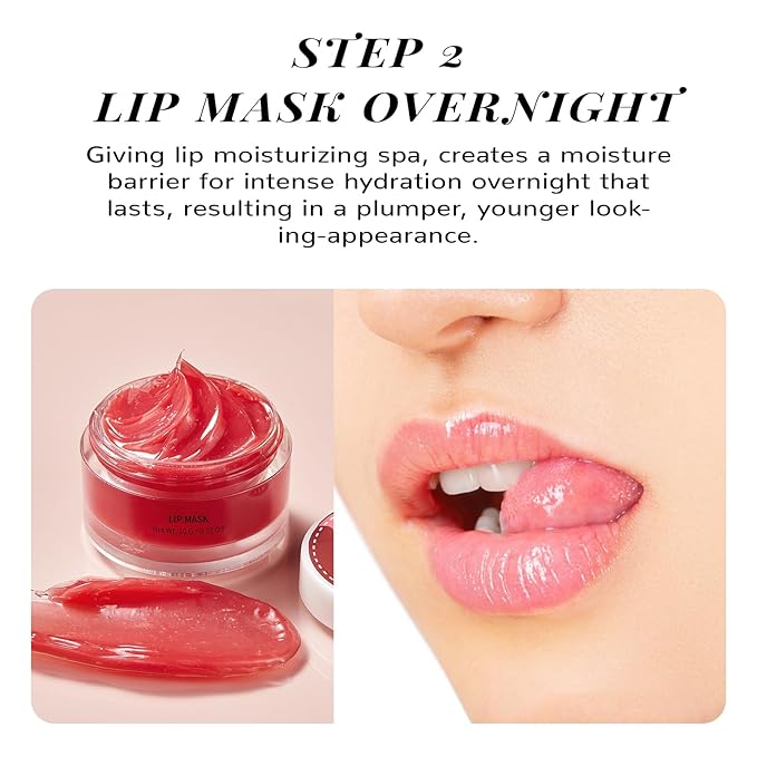 Lip Scrub & Lip Mask Set, Overnight Treatment Lip Care Products, Mothers Day Gifts Set for Mom, Moisturize & Nourish, Dry Cracked Lips, Intense Hydration with Vitamin C, Overnight Lip Mask