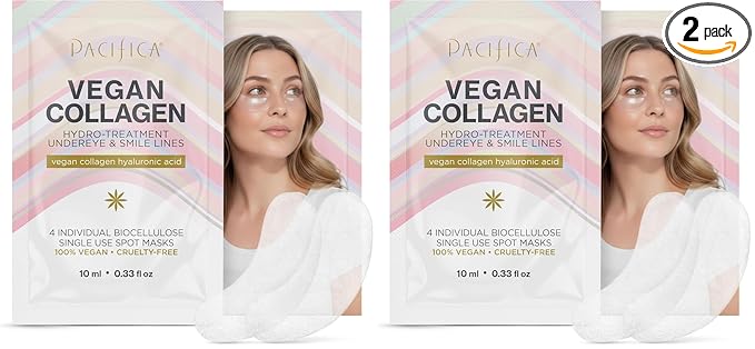 Pacifica Vegan Collagen Undereye & Smile Line Patches – Hydrating Hydro-Treatment Mask for Fine Lines & Wrinkles, Plumping Under Eye & Laugh Line Gel Pads, Unscented, 100% Vegan (2 Patches)