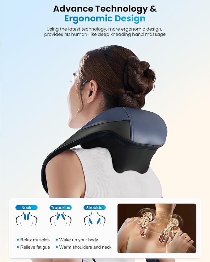 COMFIER FSA Eligible Cordless Neck Massager with Heat, 4D Shiatsu Deep Tissue Kneading for Neck & Shoulders, Graphene Heating Massage Pillow, Portable & Rechargeable, Mothers Day Gift