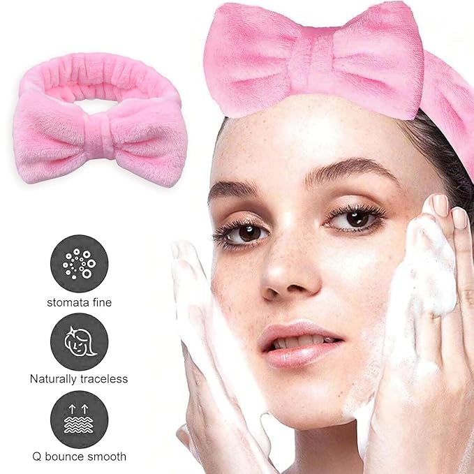 Spa Headbands,Makeup Headbands for Women,Facial Headband Bulk,Soft Coral Fleece Headband for Makeup,Cosmetic Head Wraps,Bow Hair Bands for Face Washing Shower Skin Care (pink, 25pcs)