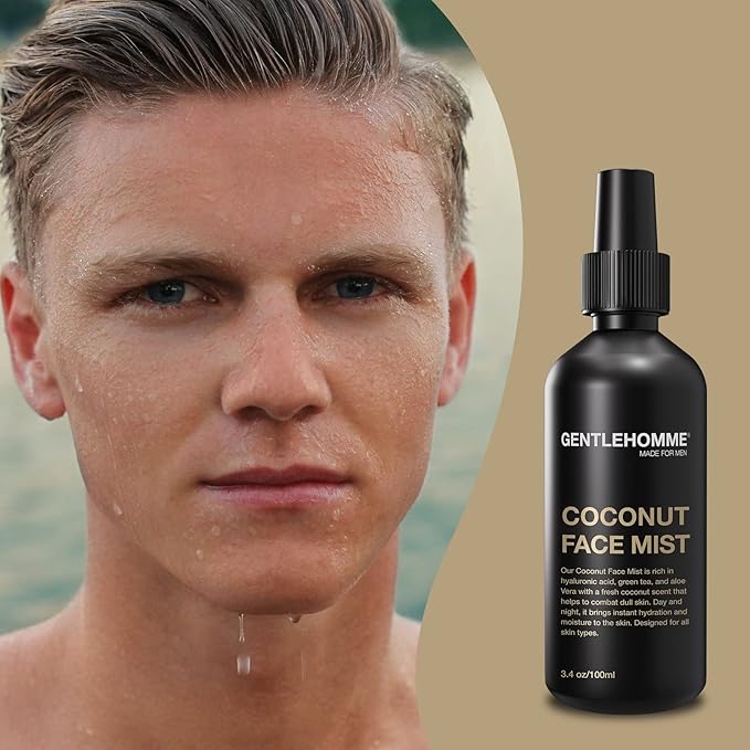 Gentlehomme - Coconut Face Mist - Men’s Facial Spray - with Hyaluronic Acid, Aloe Vera & Green Tea - Refresh, Moisturize & Hydrate - Use Day & Night - Safe for All Skin Types - Vegan - 3.4oz - 1 Pack