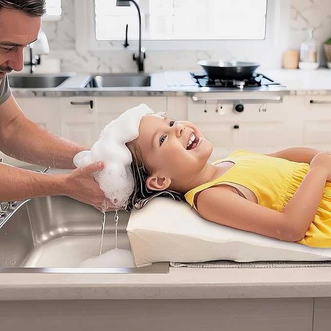 Wibeelee Hair Washing Station for Kids Waterproof Shampoo Foam Mat with Ergonomic Design Non Slip Bath Pillow Sink Soft Neck Support for Easy Hair Wash