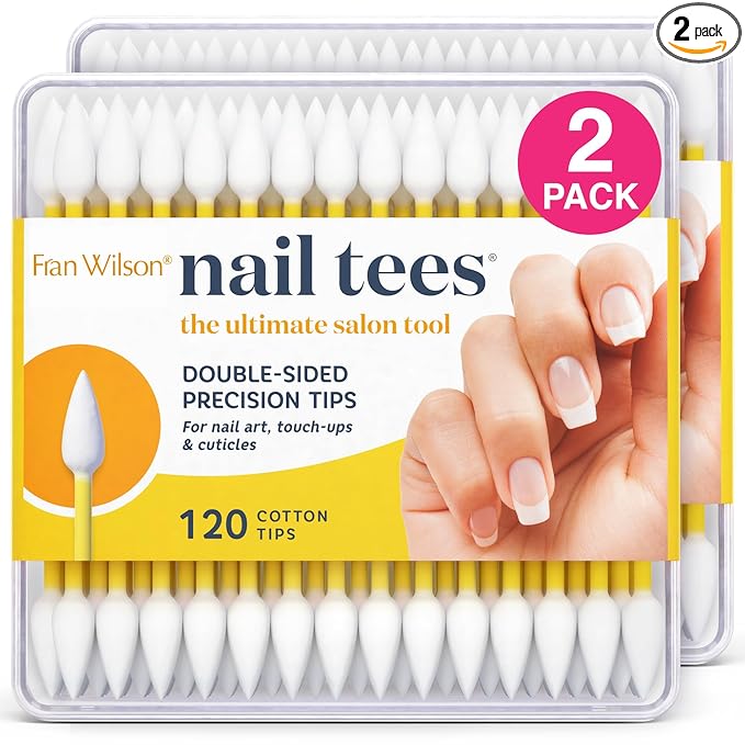 Fran Wilson NAIL TEES COTTON TIPS 120 Count (2 PACK) - The Ultimate Nail Tool, Multi-Purpose Double-sided Swabs with Pointed Ends for Precise Touch-ups and the Perfect At-Home Manicure & Pedicure