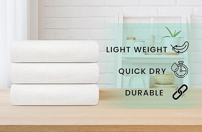 ZUPERIA White Bath Towels Bulk 24 Pack (20 x 40 Inches) - 100% Cotton Economy Light Weight Towels for Commercial Use - Quick Dry, Ultra-Soft, and Absorbent Bulk Towels