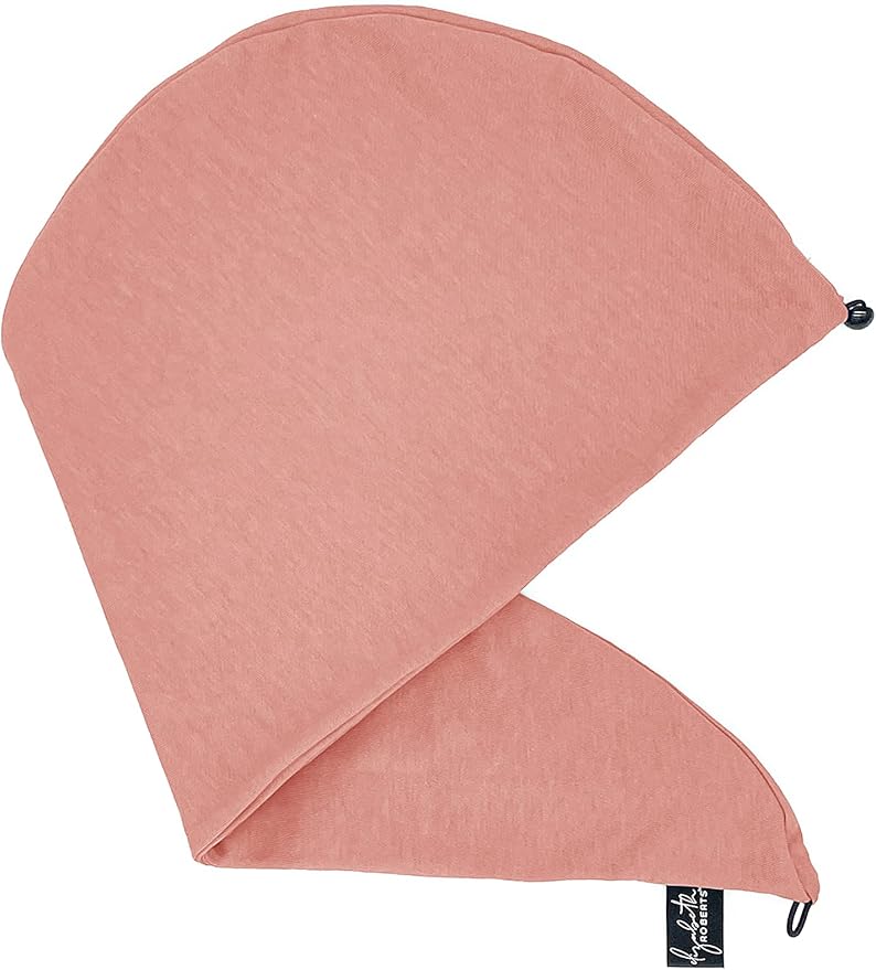 Elizabeth Roberts 100% Cotton T Shirt Hair Towel Wrap Plopping Essential Turban Style Hair Drying Towel for Women and Men All Hair Types and Styles, Blush