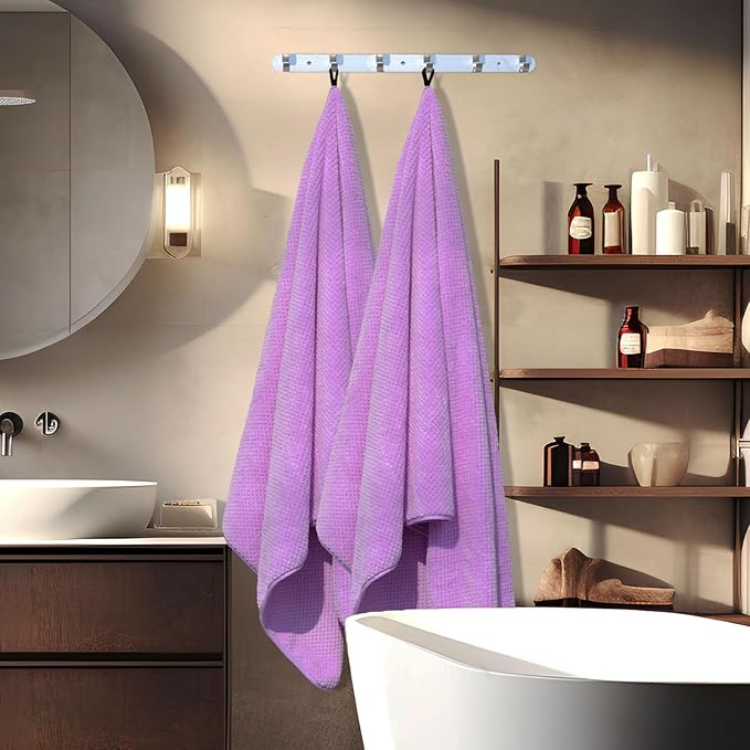 4 Pack Bath Towel Set, Waffle Bath Towel Set, Microfiber Super Soft Highly Absorbent, Sturdy Quick Drying Towels for Bathroom, Gym, Sports, Yoga (4 Piece 27" x 55", 4Purple)