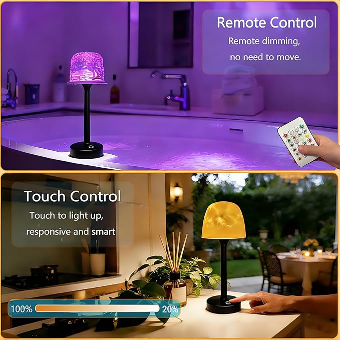 Waterproof Bathroom Lamp with 16 Color Ocean Wave Projector, Rechargeable Shower Light with Touch & Remote Control, Cordless Light for Inside Shower/Bathtub (Black)
