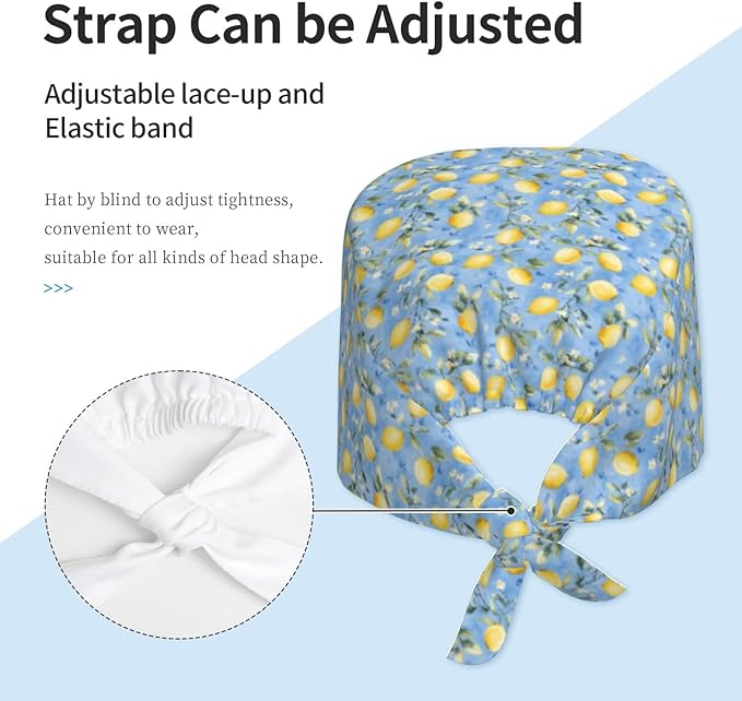 Scrub Cap for Women and Men Boho Black Leaf Pattern Adjustable Breathable Sweatband Hat for Work Kitchen Spa Shower Daily Use