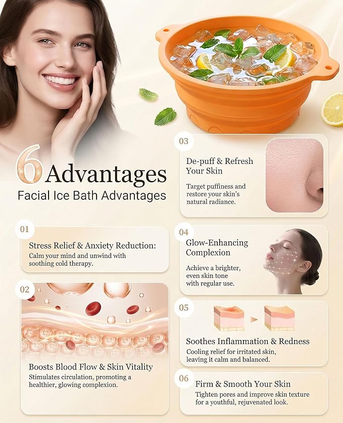 Face Ice Bath Bowl with Built-in Ice Tray, Foldable Silicone Face Bowl for Ice, Durable Ice Facial Bowl for Cold Plunge Therapy, Skin Tightening, Acne Relief, Spa Tool for Home, Travel