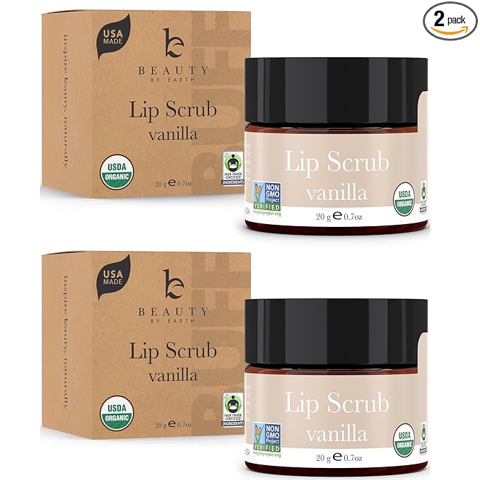 USDA Organic Lip Scrub Vanilla - USA Made with Natural Ingredients, Moisturizing Scrub Exfoliator for Dry Lips, Lip Sugar Scrubber Exfoliator for Smooth Lips, Small Beauty Gifts