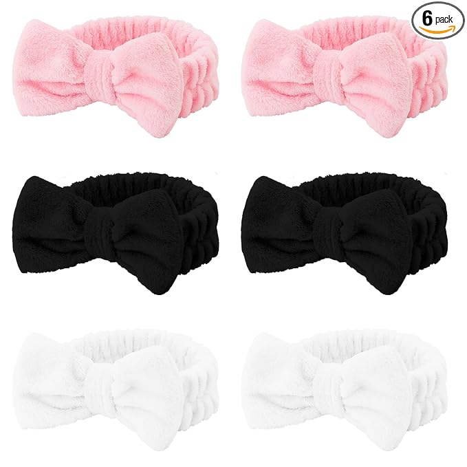 Casoty Black White Pink Skincare Headband for Washing Face Cute Face Wash Spa Headband for Women Makeup Hair Band Stocking Stuffers Spa Party Hair Accessories Gifts for Women Girls