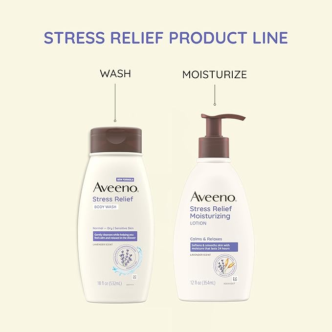 Aveeno Stress Relief Body Wash for Women, Calming Lavender Scent & Prebiotic Oat, Cleanser for Sensitive Dry Skin, Paraben, Dye & Soap-Free, 33 Fl Oz (Pack of 6)