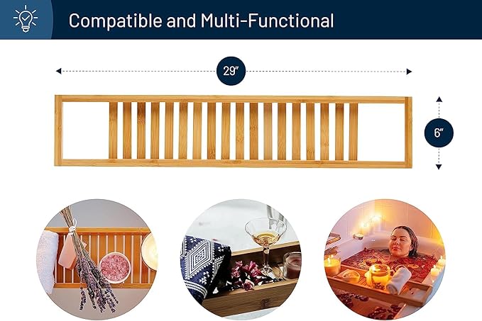 RoyalHouse Bamboo Bath Caddy Tray for Bathtub, with Book and Wine Glass Holder, Attractive Design, Suitable for Luxury Spa or Reading, Ideal Gift for Family & Friends (Pack of 2)