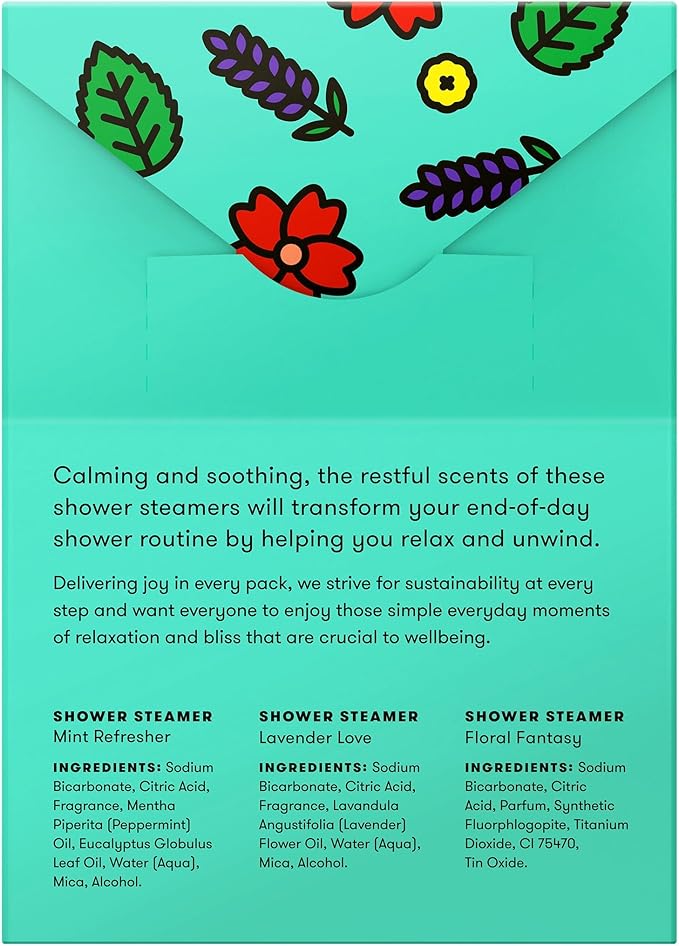 ANIHANA Shower Steamers Mellow Me 3 Pack Gift Set with Essential Oils, Paraben Free, Mint Refresher, Lavender Love, Floral Fantasy, 1.76 oz Each