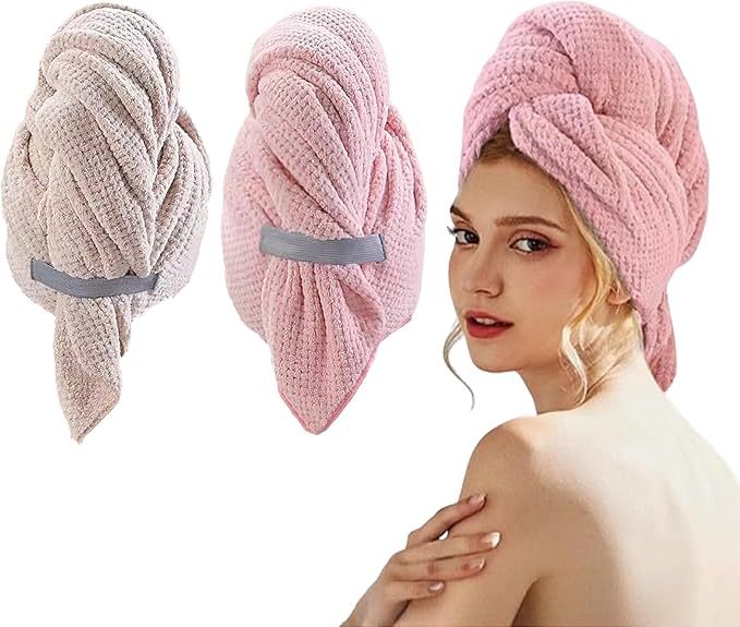 2 PCS Extra Large Hair Towel Wrap for Women Long Hair, 40 * 20" Microfiber Towels for Anti-frizz & Absorbent Quick Dry