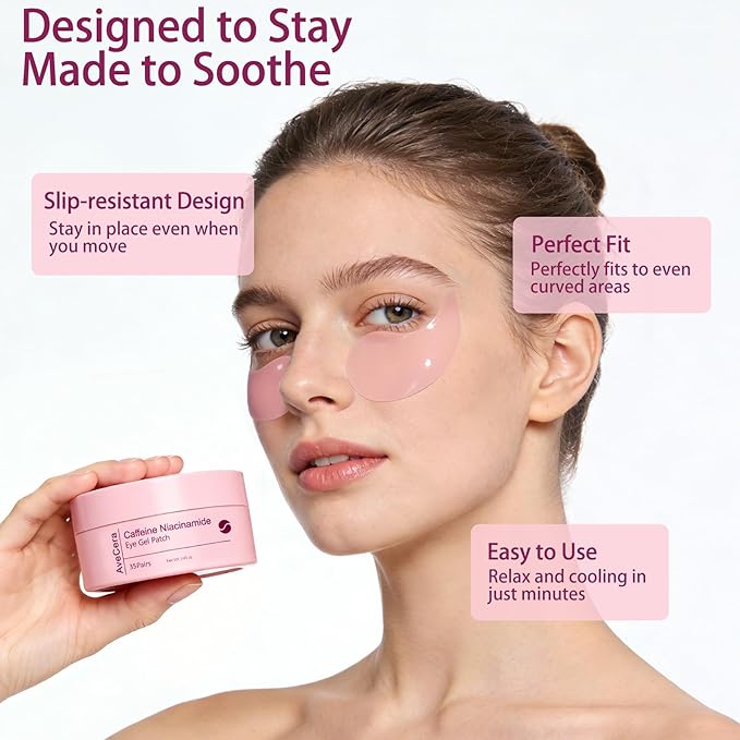 70Pcs Caffeine Peptide Under Eye Patches for Dark Circles Puffiness, Eye Masks with Rose Essence Hyaluronic Acid Niacinamide Anti Wrinkle & Fine Lines Hydrating & Cooling for Women Mothers Day