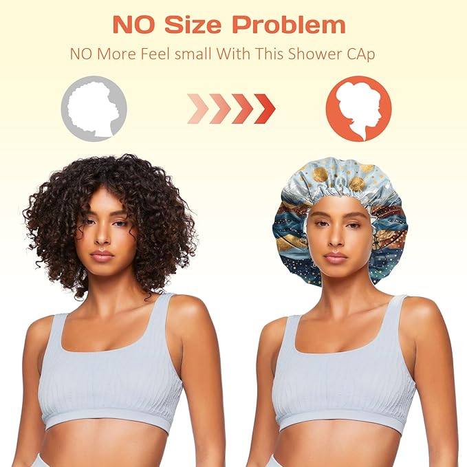 Shower Cap Reusable Double Layer Adjustable Elastic Waterproof EVA Hair Bath Caps for Women Girls Cute Aesthetic-Mountain