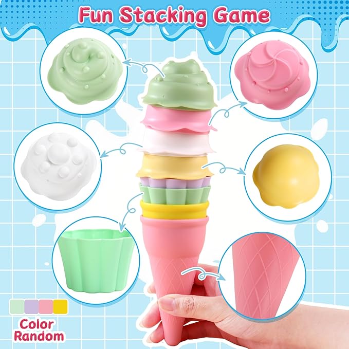 Bath Toys for Kids Ages 4-8 3-5 Toddler Bath Toys Bathtub Ice Cream Foam Maker Bubble Pretend Cake Play Set Water Toys Birthday Gifts for 2-4 5 6 Year Old Girls Boys