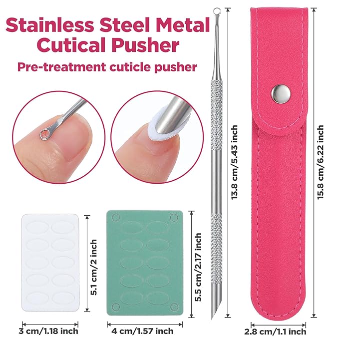 Loop Cuticle Pusher, Pre-treatment Cuticle Pusher, Stainless Steel Nail Care Tool Set with 6Pcs 100#/240# Grit Nail Files Portable Leather Bag for Women Home Manicure Pedicure Tools Kit