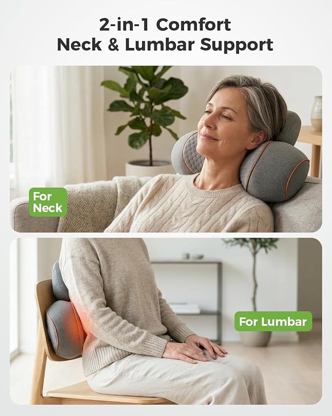 3-in-1 Neck Massager Pillow for Pain Relief Deep Tissue with Heat, Cordless & Rechargeable Massager with Traction for Neck Hump & Shoulder Comfort, Memory Foam Artuvate Pillow for Home Office Travel