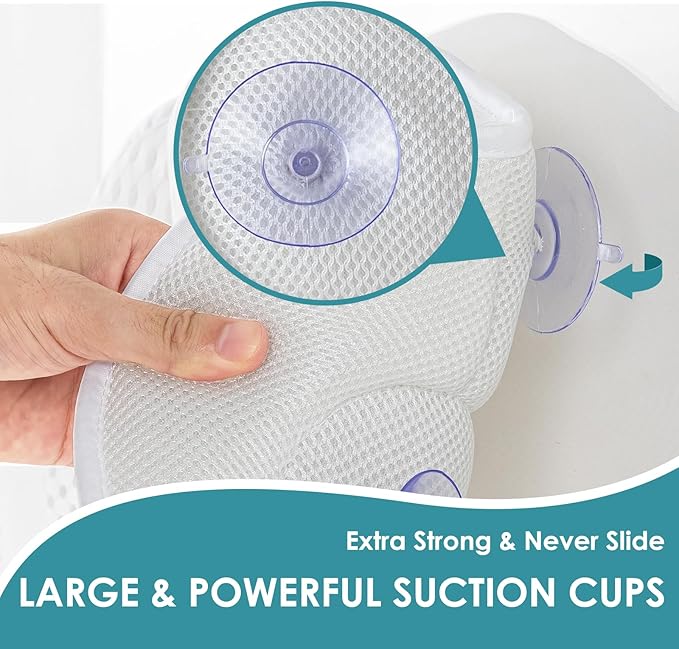 SQLHM Bath Pillows for Tub,Luxury Bath Pillow for Neck and Back Support-with Comfortable Breathable Cotton 6 Non-Slip Suction (Extra Thick Style)