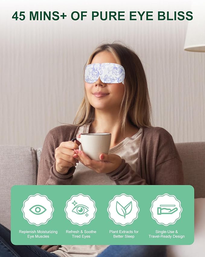 Self Heating Eye Mask for Dry Eyes 24 Pack, 45+ Min Steam Eye Masks Disposable Dark Circles Puffy for Sleep Travel Office, Warming Rest Eye Mask Best Gifts for Women and Loved Ones (Unscented)