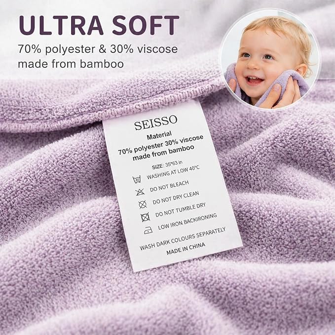 SEISSO 4 Pack Extra Large Bath Towels 63"x35", Bath Sheets for Sensitive Skin 70% Polyester 30% Viscose Fiber from Bamboo, Super Soft, Highly Absorbent & Quick Dry, Oversized Shower Towels
