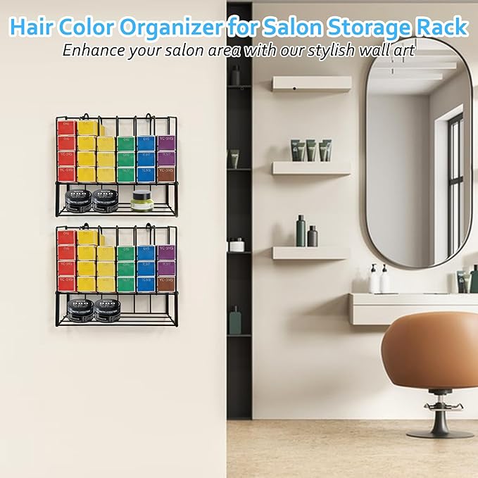 2 PCS Hair Color Organizer for Salon Storage Rack Wall Mounted Hair Color Racks for Salon Cabinet Hairs Dye Tube Storage Display Rack for Stylists Spa Beauty Home