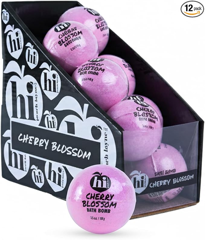 Hi Peach Layne Cherry Blossom Bath Bombs 12-Pack (3.5 oz Each) – Vegan, Clean Beauty Spa Gifts for Mom, Mothers Day Gifts for Women