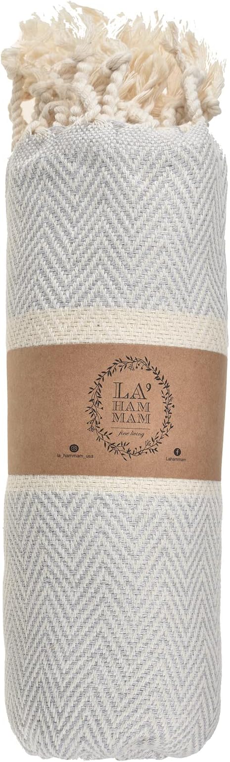 Personalized Embroidered Beach Towel | Throw Blanket, Easy Carry Sand Free, Highly Absorbent, Quick Dry, Turkish Towels for Travel Camping Bath Sauna Beach Gym Pool Yoga SPA by Lahammam, Herring, Gray