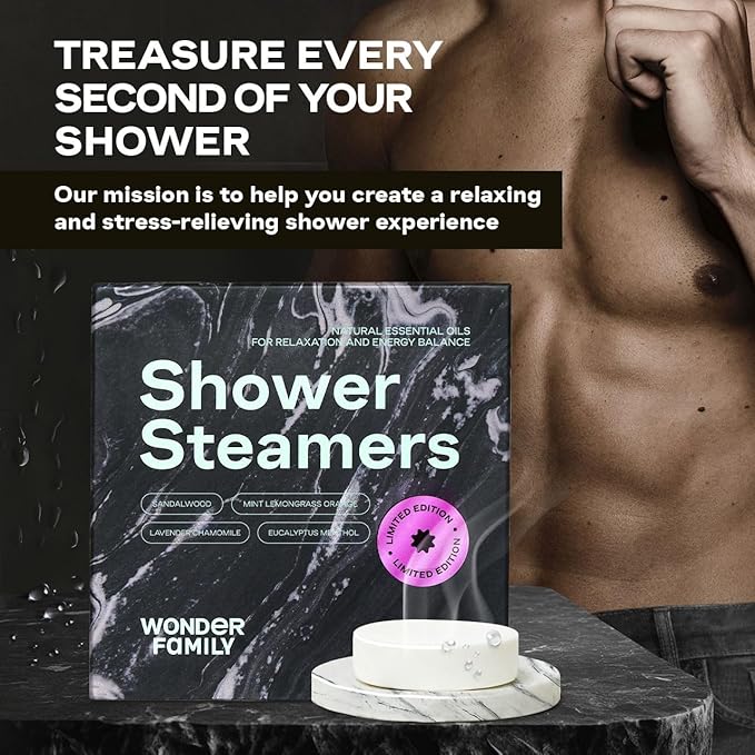 Aromatherapy Shower Steamers Gift Set – Mint, Eucalyptus, Sandalwood, Lavender – Essential Oil Vapor Shower Tablets, Individually Wrapped Melts, Spa Presents for Women & Men - Valentines Day Gifts