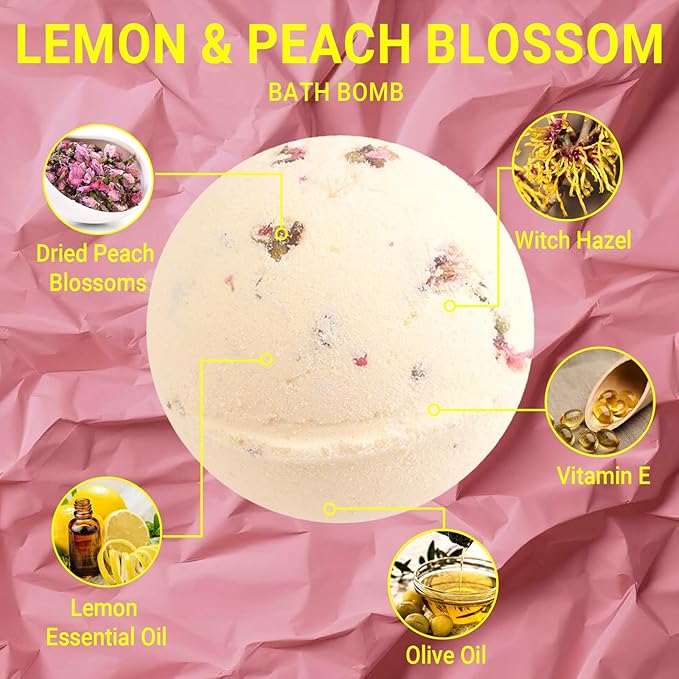 Bath Bombs for Women Spa Gift Set with 1 Rose and 1 Lemon Essential Oils Sea Salt Moisturizing Relaxing Birthday Gift for Her Bubble Bath Skincare Relaxation Aromatherapy Gifts 2 Pack