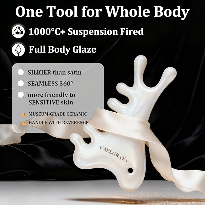 6-in-1 Ceramic Gua Sha Tool for Body & Face, Lymphatic Drainage, Trigger Point, Face Sculpting, Whole Body Relaxation & Stress Relief at Home, Portable Self-care Gifts for Women with Cellulite