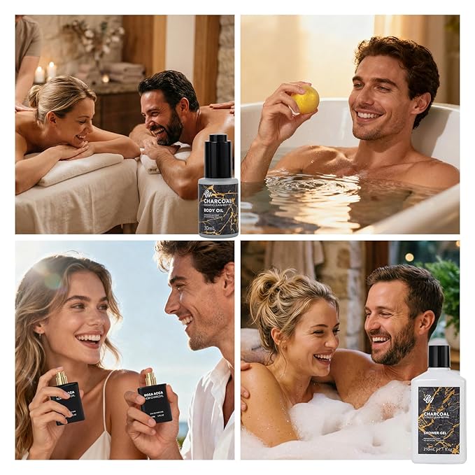 32 Pcs Mother's Day Gift for Mom, Charcoal Bath & Body Gift Basket Set for Women & Men, Hydrating Face Skin Care Set, Self-Care Relaxation Gift,Birthday, Christmas, Anniversary, Wife