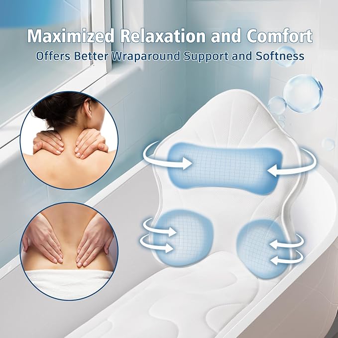 Poemland Luxury Thick Full Body Bath Pillows Mat & Cushion for Bathtub Headrest Neck Shoulder Support Comfort Relaxation Spa Accessories Perfect for a Spa Soak in Bathtub (White)