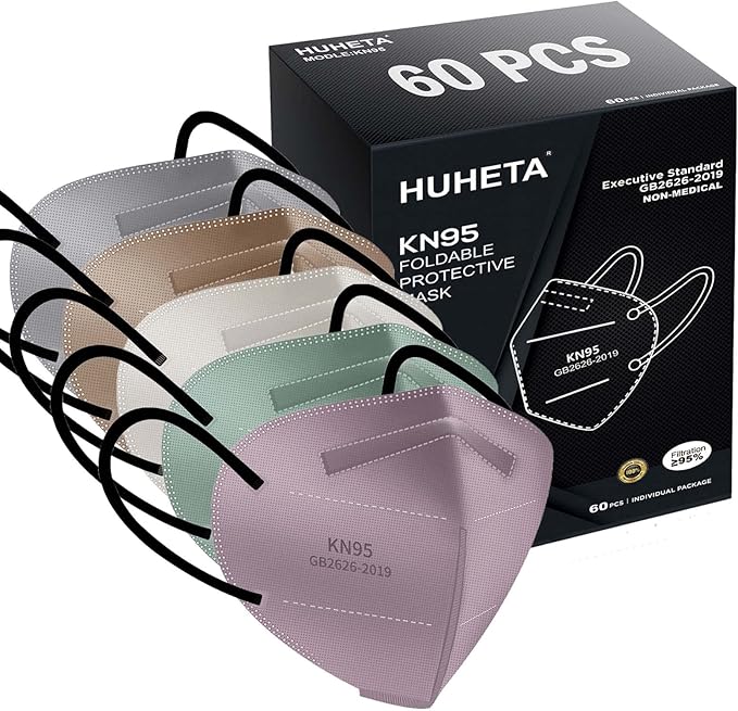 HUHETA KN95 Mask, 5 Ply Protective Dispoasable Masks Filter Efficiency≥95%