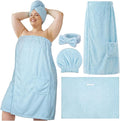 Tigeen Plus Size Towel Wrap for Women Spa Robe Set with Shower Hair Drying Turban Cap Towel Headband Adjustable Bathrobe