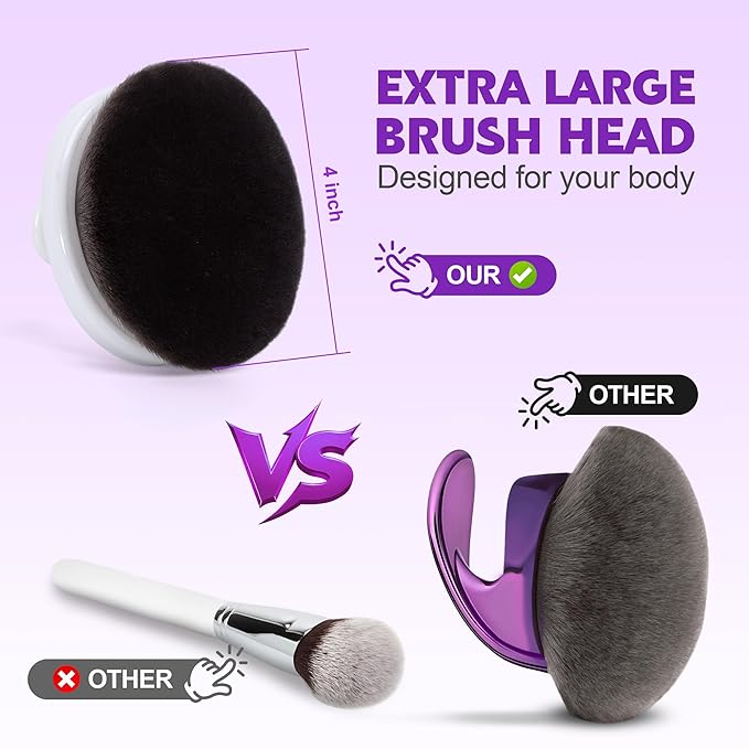 Blend & Blur Extra Large Body Makeup Brush- Self Tanner Brush with Long Handle for Face/Back/Leg Makeup & Bronzer, Kabuki Brush for Lotion, Makeup and Sunscreen, Tanner and Cream with Cleaning Mat