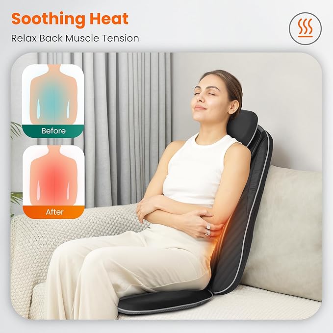 Snailax Shiatsu Back Massager with Heat & Vibration, 3D Kneading Massage Chair Pad for Pain Relief Deep Tissue, Chair Massager for Office Home Chair Use, Gifts for Mom, Dad