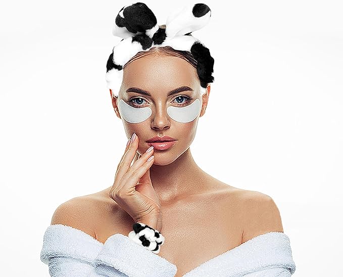 4PCS Cow Print Headbands for Washing Spa Face Wristband Set, Bath Makeup Skincare Hair Bands Western Highland Stuff Gifts for Women