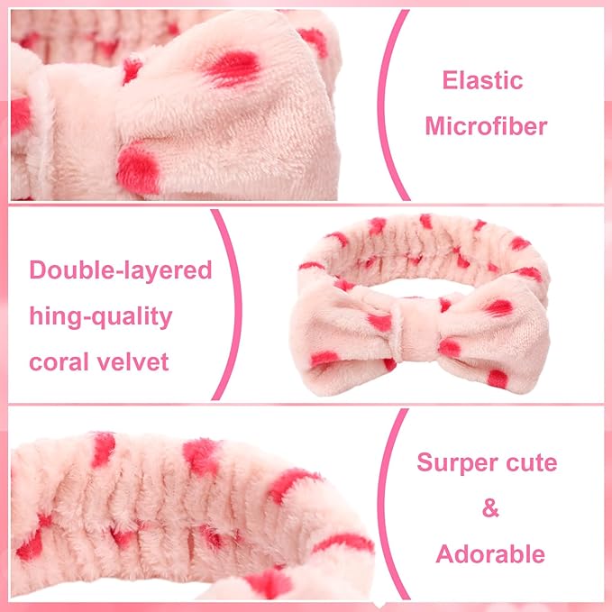 Tigeen 52 Pieces Spa Headband for Washing Face Bulk Soft Coral Fleece Skincare Headband, Bow Makeup Cosmetic Hairband Fluffy Shower Spa Essentials for Girls Women Slumber Supplies(Colorful,Polka Dot)