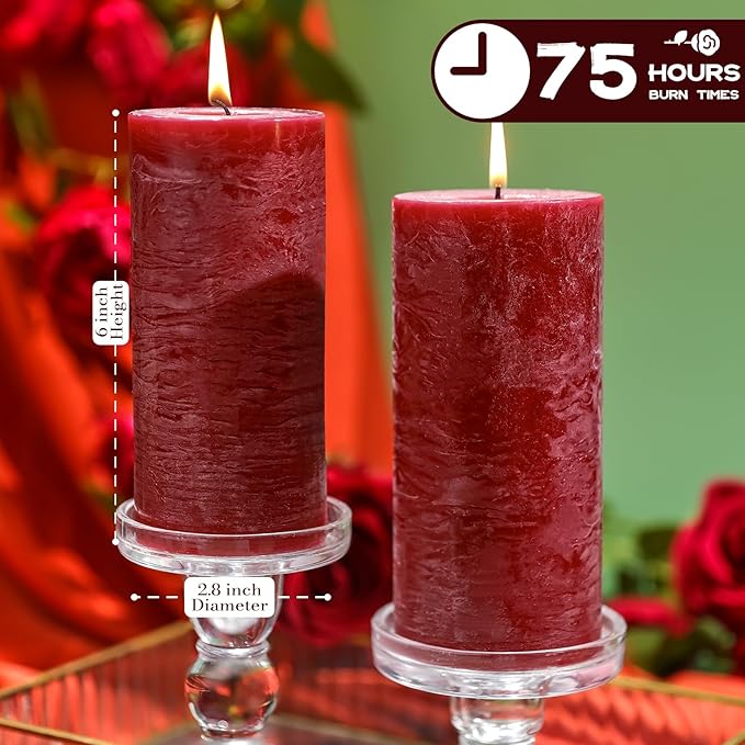 Romantic Rose Scented Pillar Candle - 2.8x6 Inch, 75-Hour Burn, Textured Red Rose Scented Candle for Women, Natural Aromatherapy Candle for Home, Gifts for Women, Valentine's & Romantic Decor
