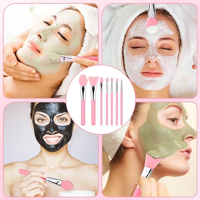8Pcs Silicone Face Mask Brush Set, Double-Sided Silicone Face Scrubber for Facial Mask, Mud Mask, Clay Mask Mixing & Applying Tool for Skincare Routine